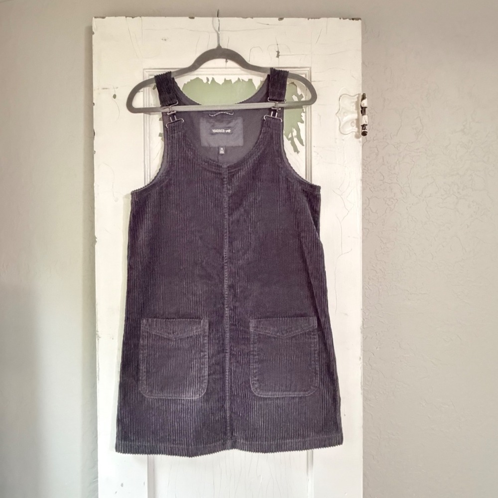 Toad&Co Womens XS Grey Organic Cotton Corduroy Jumper Pinafore Dress Overall